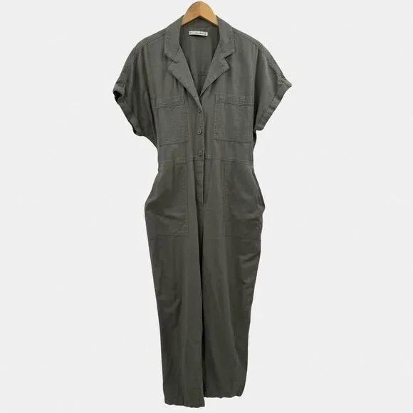 Abercrombie & Fitch Linen Blend Belted Utility Jumpsuit in Green | Large - Picture 4 of 9